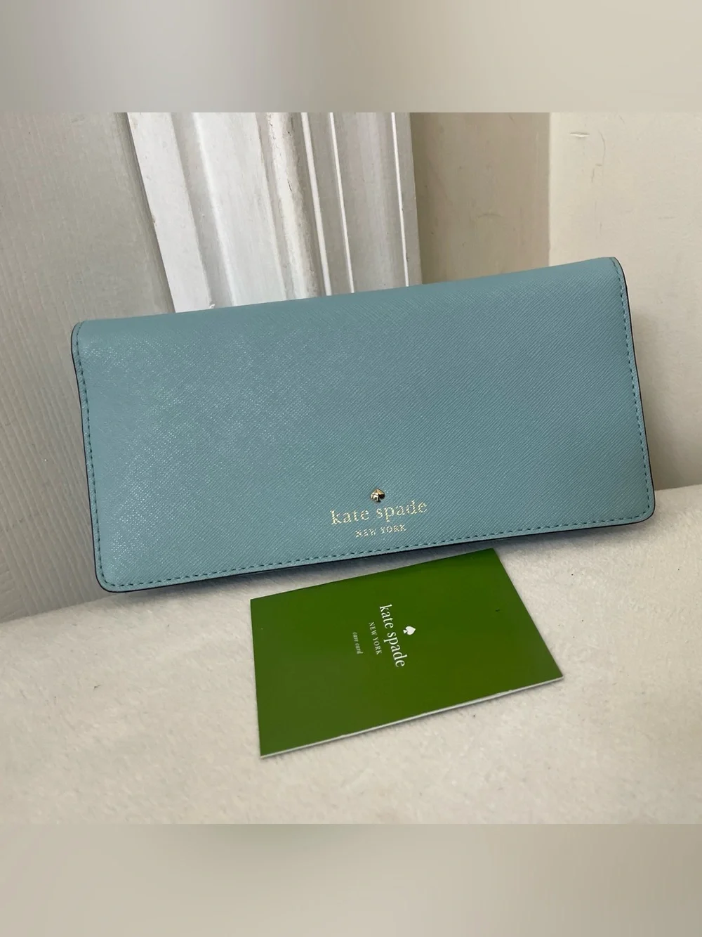 kate spade Light Blue Leather Continental Wallet with Gold Logo